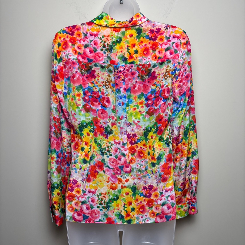 Alice Olivia Multicolor Silk Garden Floral Long Sleeve Button Up Shirt Womens XS - Picture 5 of 9